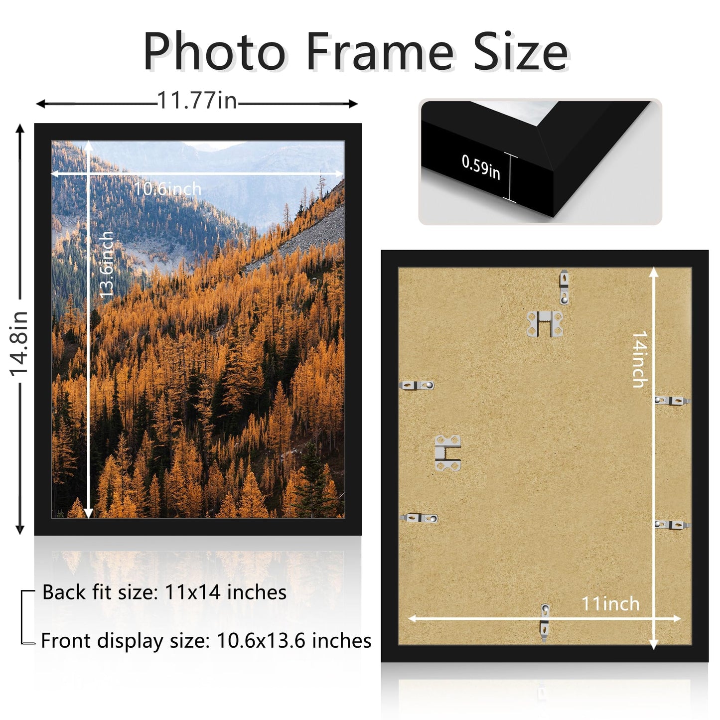 Picrit 11x14 Picture Frame, Photo Frame for Wall Mounting Display, Black