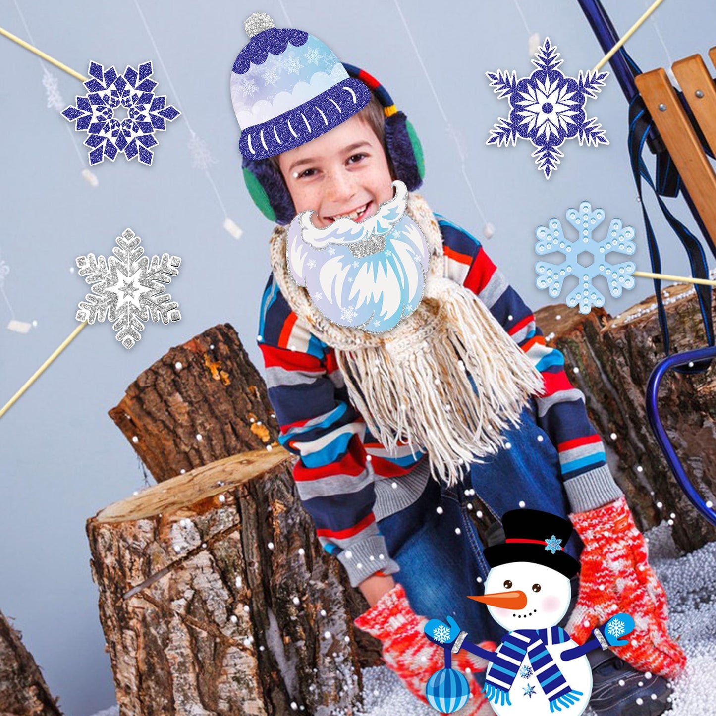Winter Photo Booth Props - Set of 33 Winter Wonderland Party Decorations Christmas Photo Booth Props for Froze Party Holiday Party Supplies