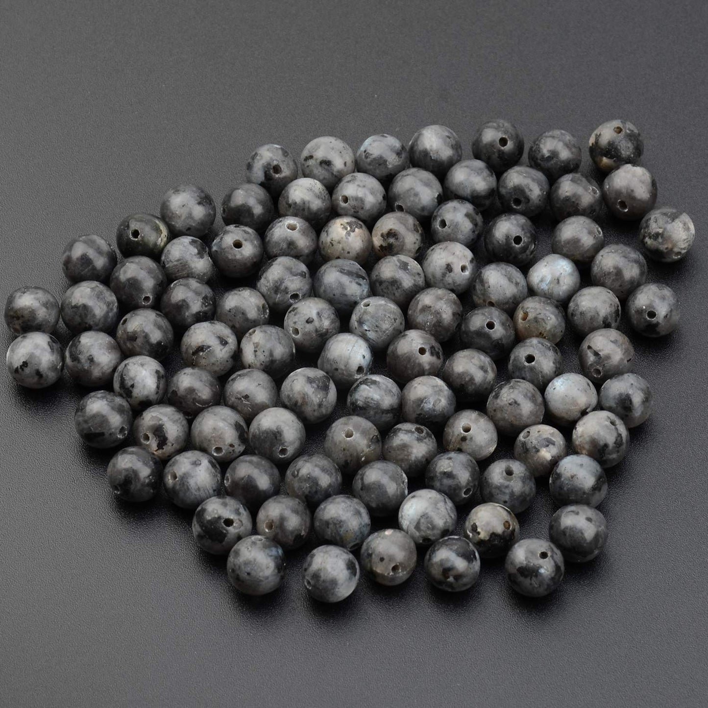LPBeads 100PCS 8mm Natural Black Larvikite Beads Gemstone Round Loose Beads for Jewelry Making with Crystal Stretch Cord