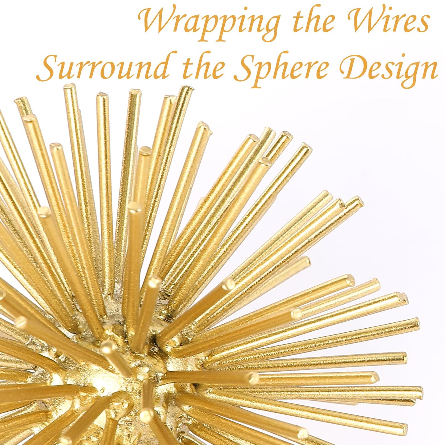 MOCOME Gold Sphere Decor, Metal Gold Starburst Tabletop Sculpture Decor, Modern Metal Starburst Centerpiece, Spike Ball Decoration for Home Decor