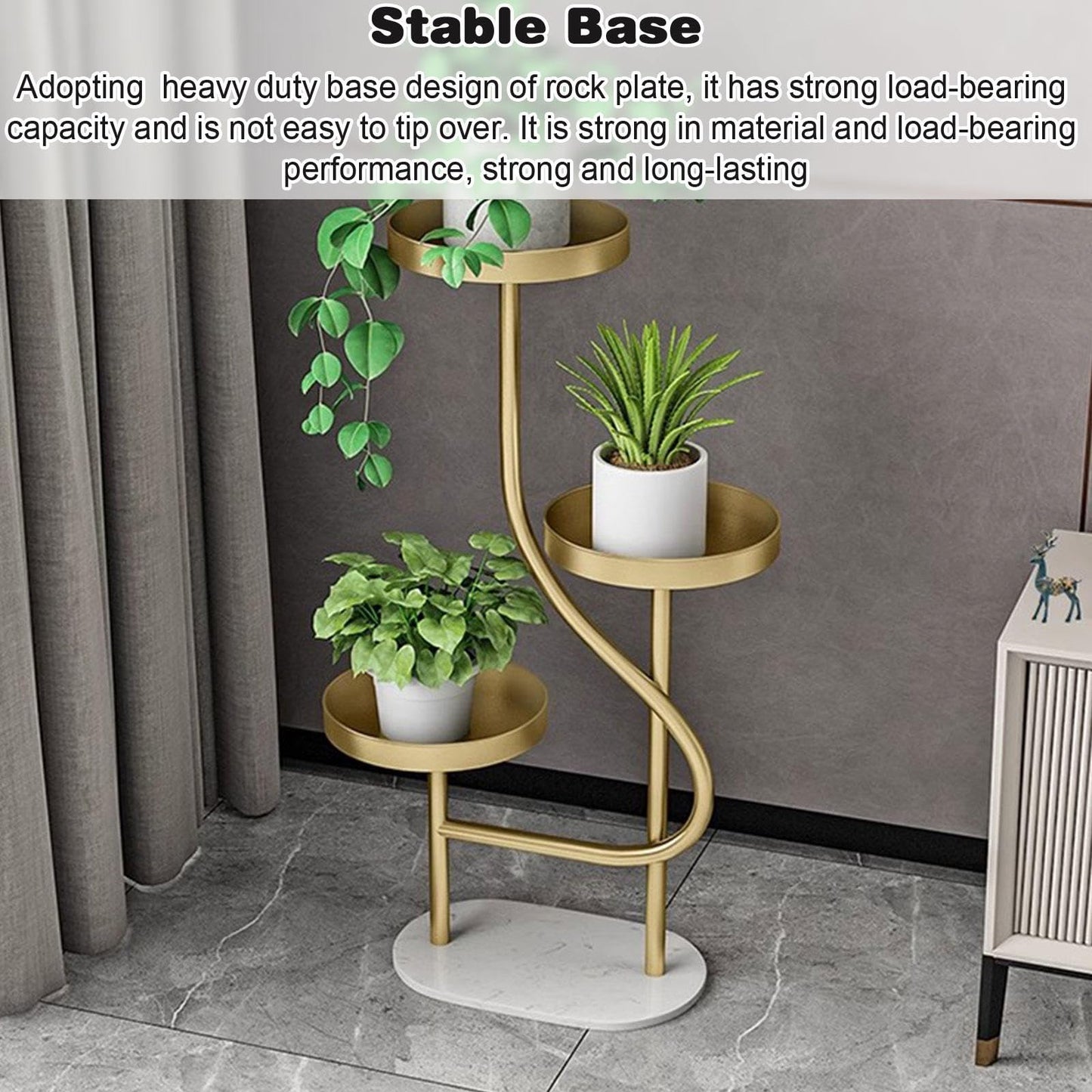 YEDECOR 3-Tier Corner Plant Stand Tall Marble Base Plant Pot Tray Display Stand Holder Indoor Outdoor Metal Flower Rack Ladder Shelf for Home Office Garden Patio Balcony Decor,Black