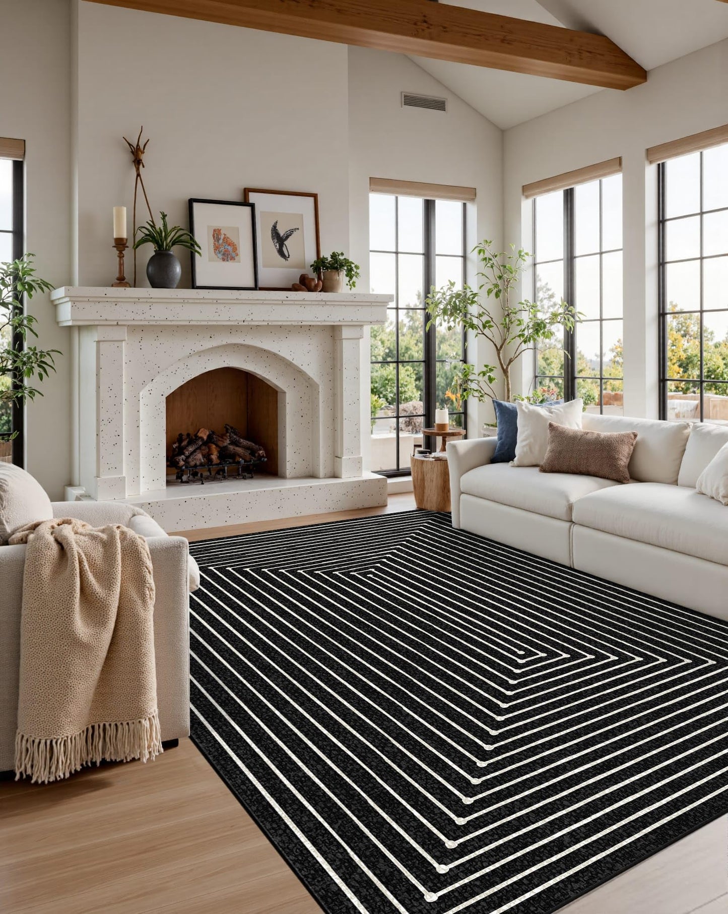 Latte&Fog 5x7 Area Rugs for Living Room Bedroom, Modern Abstract Washable Rug, Boho Non Slip Low Pile Carpet for Indoor Dining Room, Office, Dorm, Classroom, Farmhouse and Kids Room