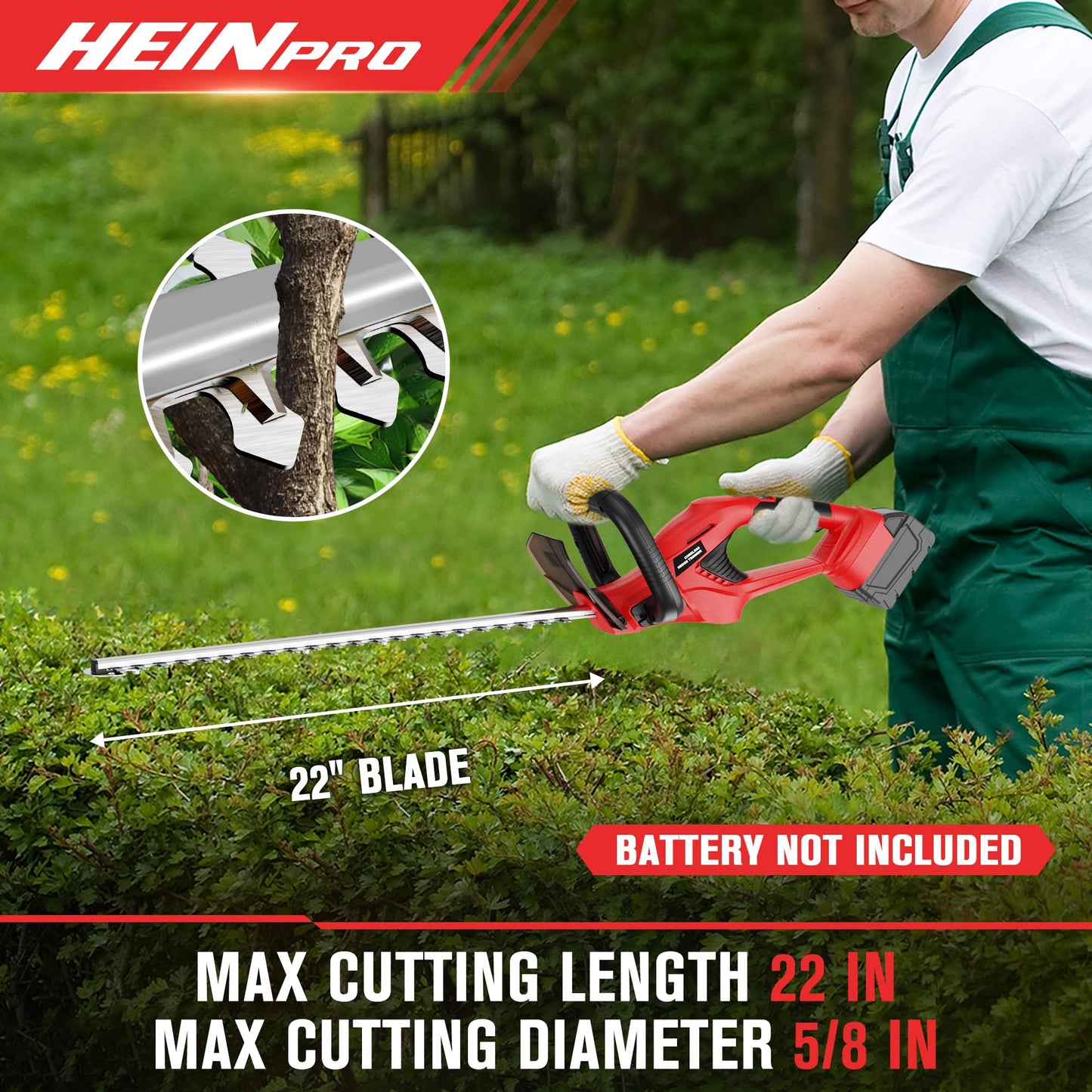 HEINPRO Cordless Hedge Trimmer 22-Inch Compatible with Milwaukee M18 18V Battery, Electric Hedge Trimmer Cordless, Bush Trimmers for Garden,Battery Powered Hedge Trimmers (Battery not Included)