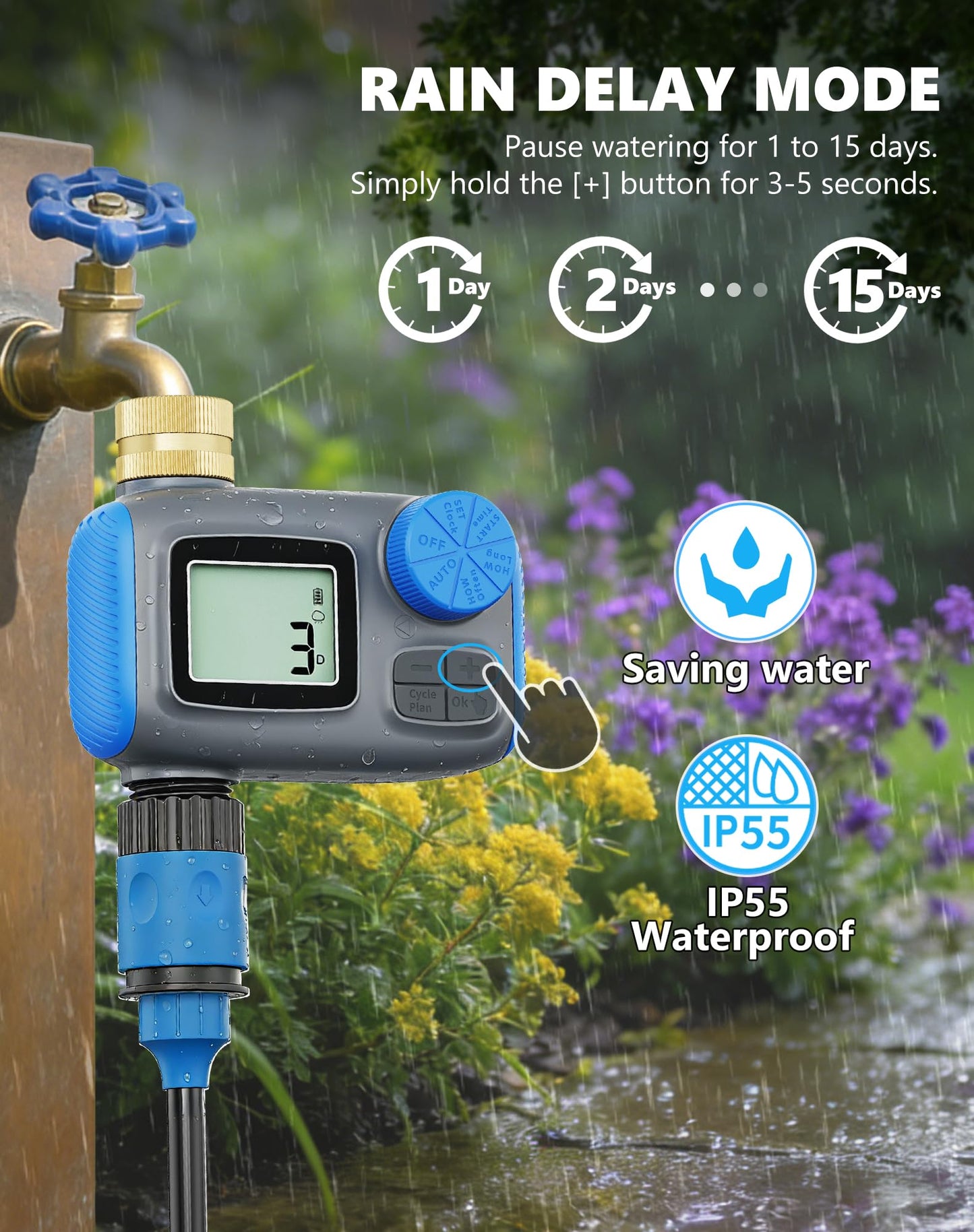 Grillum Sprinkler Timer with Brass Swivel, Hose Timers for Watering, Water Timer for Garden Hose, Digital Irrigation with Rain Delay & Manual Mode, Automatic Watering System for Outdoor Garden Lawn