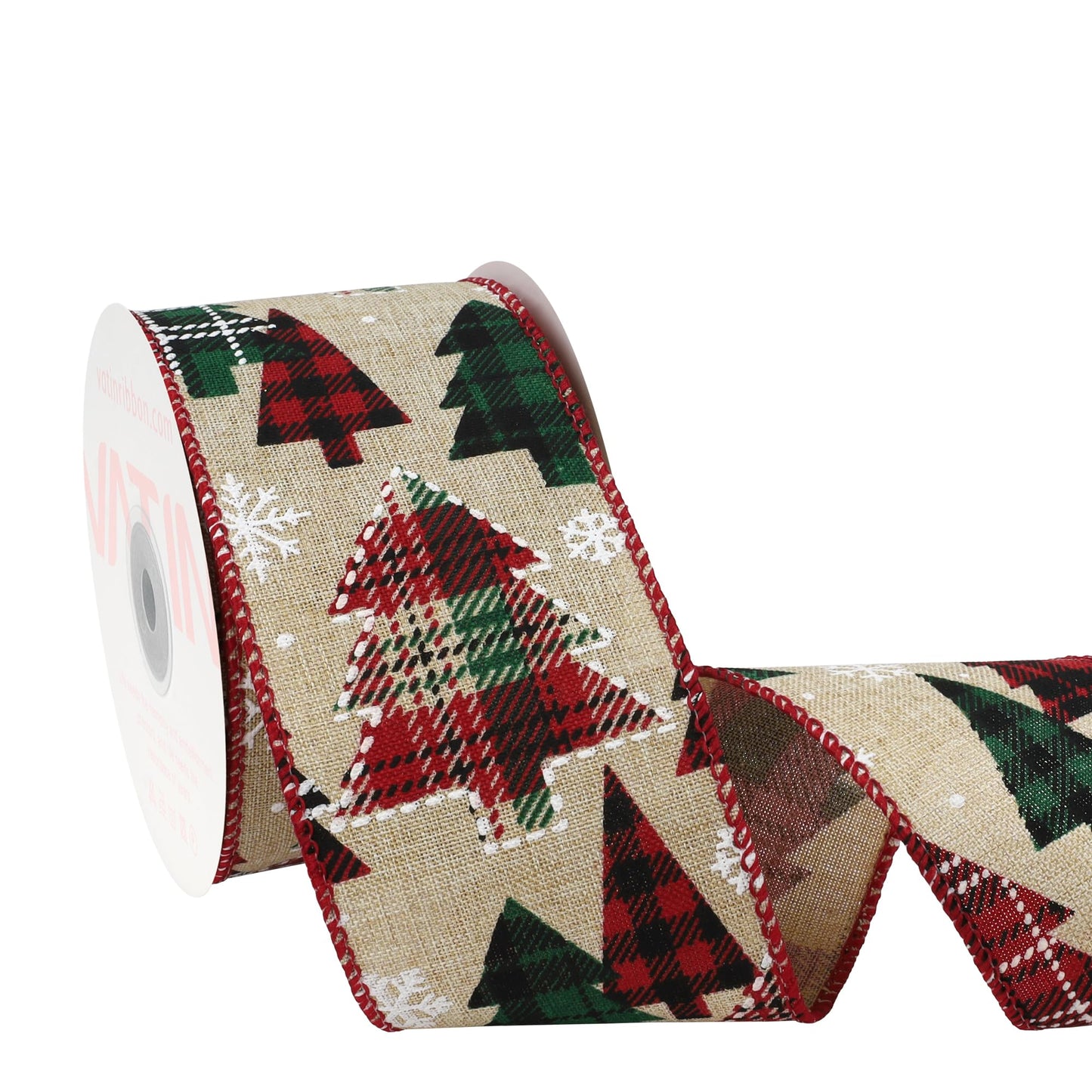 VATIN Wired Ribbon with Christmas Tree Printed, 2-1/2-Inch x 10 Yards, Ribbons for Crafts, Gift Wrapping, Hair Ribbon