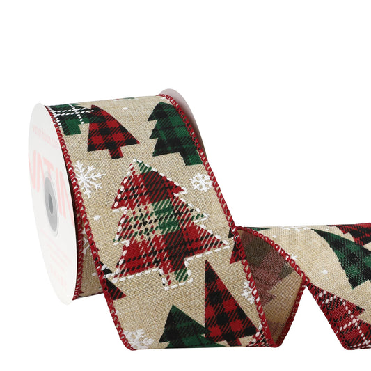 VATIN Wired Ribbon with Christmas Tree Printed, 2-1/2-Inch x 10 Yards, Ribbons for Crafts, Gift Wrapping, Hair Ribbon