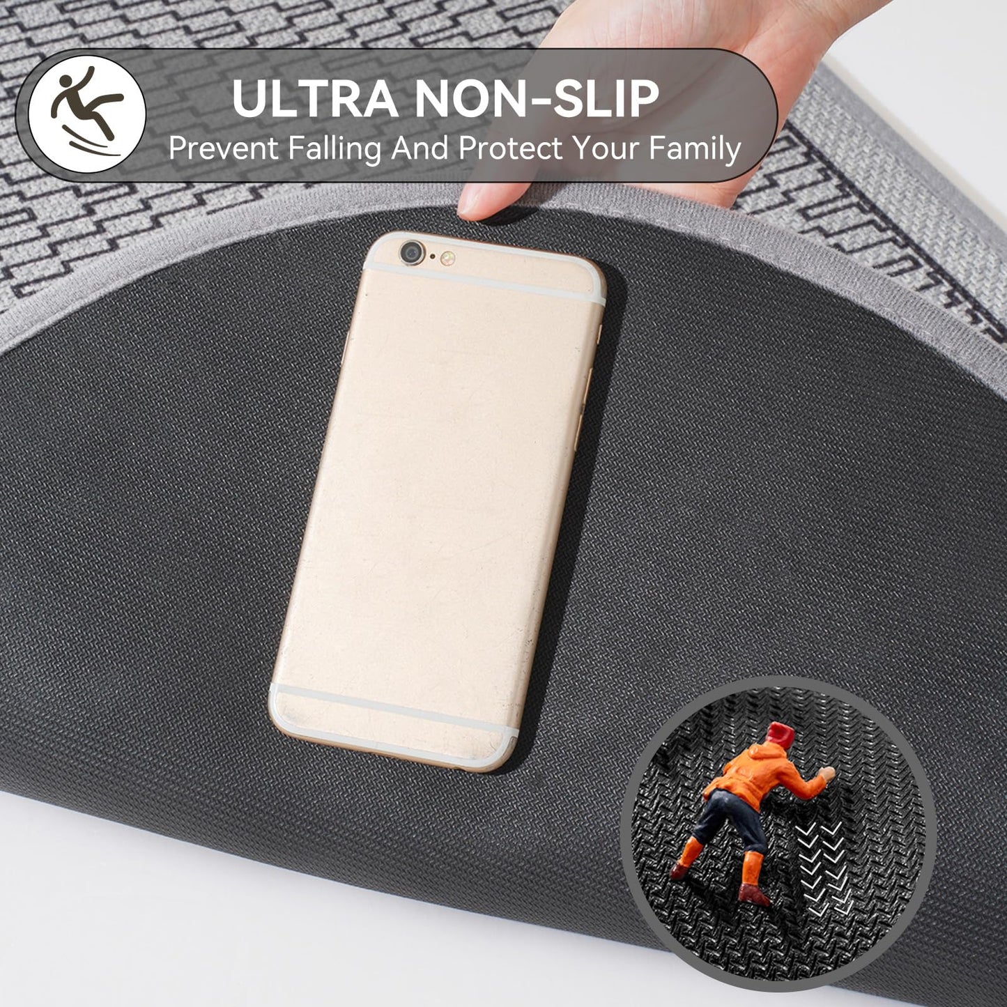 YDKGL Ultra Thin Bathroom Rugs Mat Quick Dry Absorbent Non Slip Bath Mat Bath Mats for Bathtub Mat Bathroom Carpet Fit Under Door Washable Floor Rubber Half Round Bath Rugs Grey 16x24