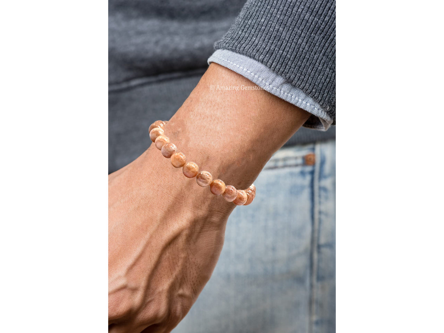 Amazing Gemstone Crystal Bracelet for Women Men's Gifts - Protection Healing Crystal Bracelet - 8mm Gemstone Beaded Stretchable Bracelet Pulseras Para Hombres Mujer Stocking Stuffers Mothers Day Gift (Peach Moonstone)