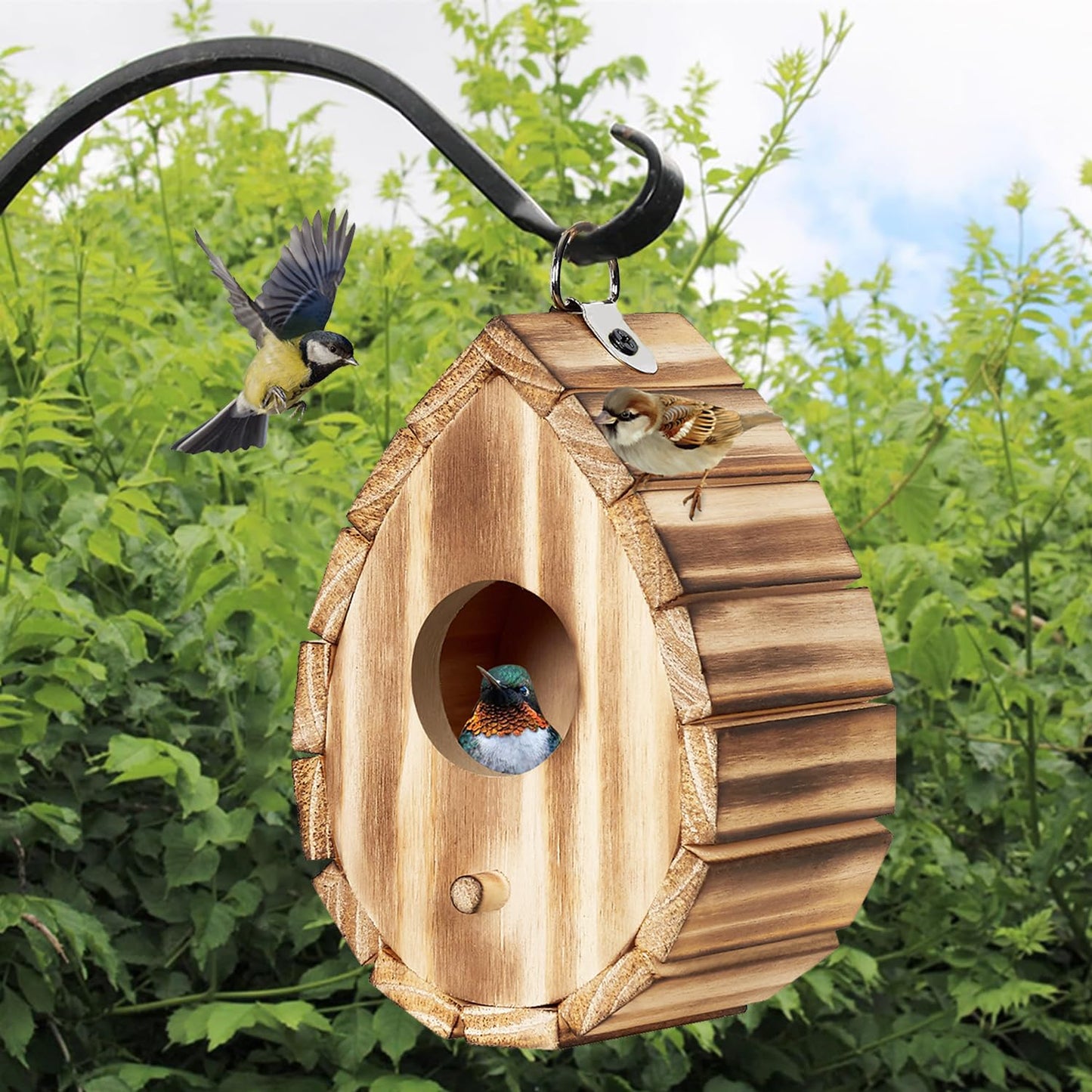 CLACKIBUKVYZ Hummingbird House,Wooden Birdhouse for Outside,Hanging Small Bird Houses,Wild Bird Nesting Box Outdoor Bird House for Bluebird,Finch,Cardinals