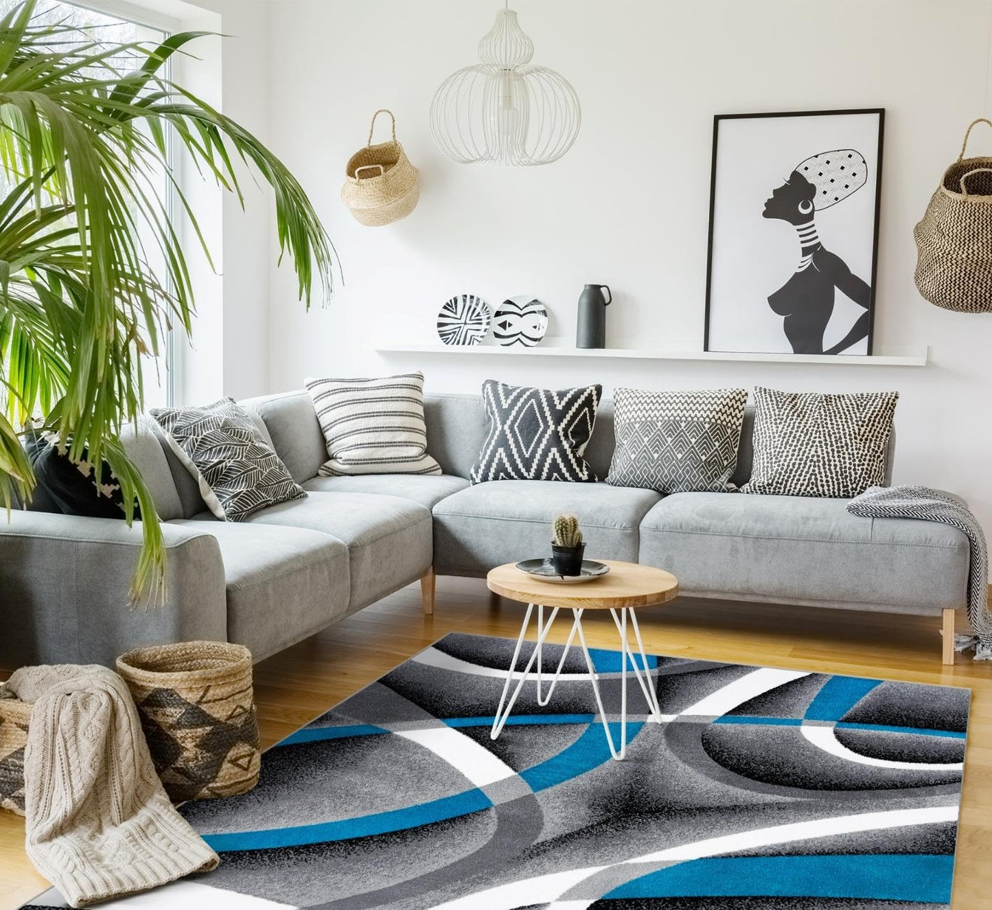 2305 Geometric Abstract Turquoise 5x7 Area Rugs for Living Room