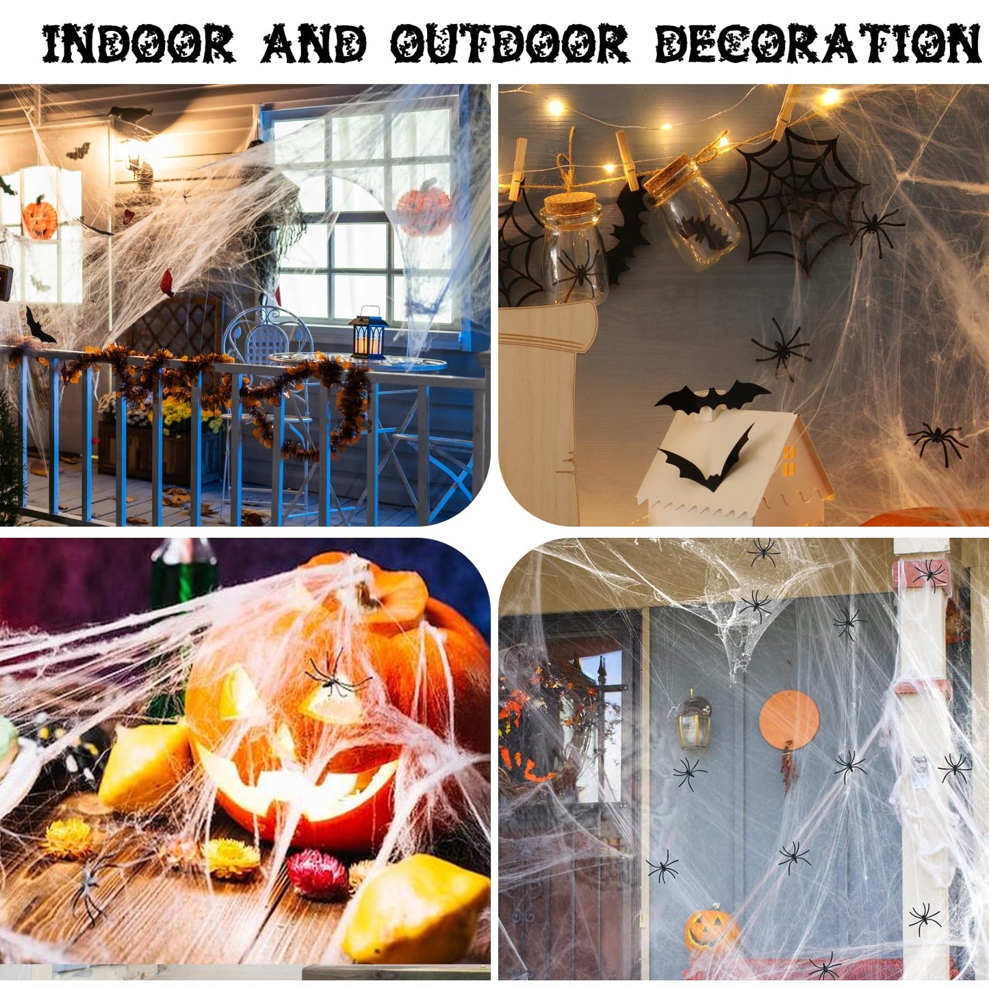 Famoby 1200 sqft Halloween Spider Webs and 120pcs Fake Bats and 50pcs Fake Spiders Super Stretch Cobwebs Party Decorate for Halloween Theme Indoor and Outdoor Decoration
