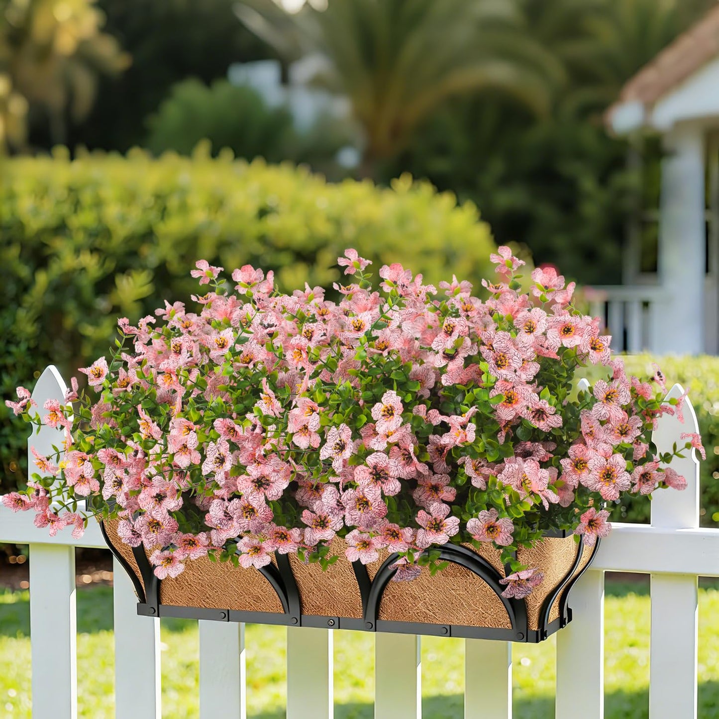 Grunyia 20 Bundles Artificial Flowers for Outdoors, UV Resistant Fake Plants Flowers Greenery Shrubs Plants for Decoration Outside Plants Hanging Planter Home Garden Decor (Pink)