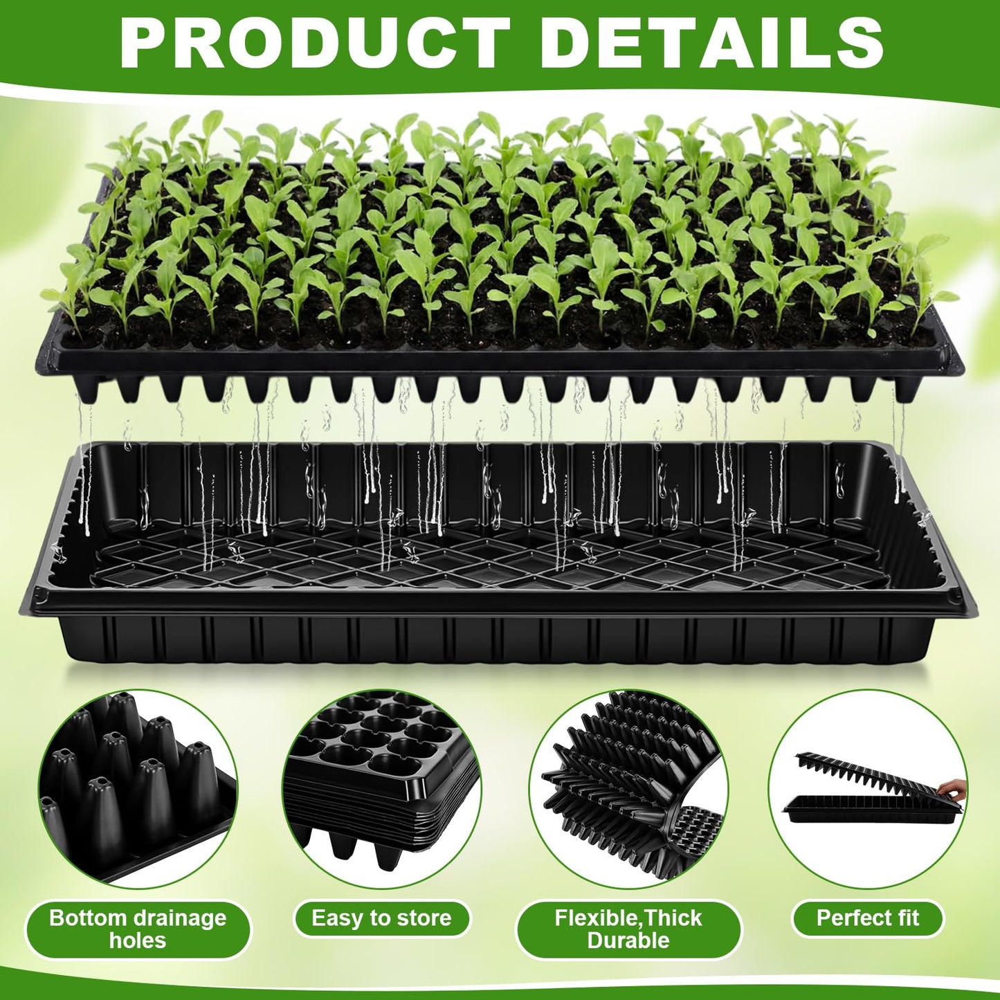 Vesici 20 Pack Seed Starter Trays, 200 Cell Seedling Trays with 1020 Flat Tray, Deep Plug Nursery Plant Pots for Germination, Water Collection, Indoor Outdoor Seed Starting & Transplanting