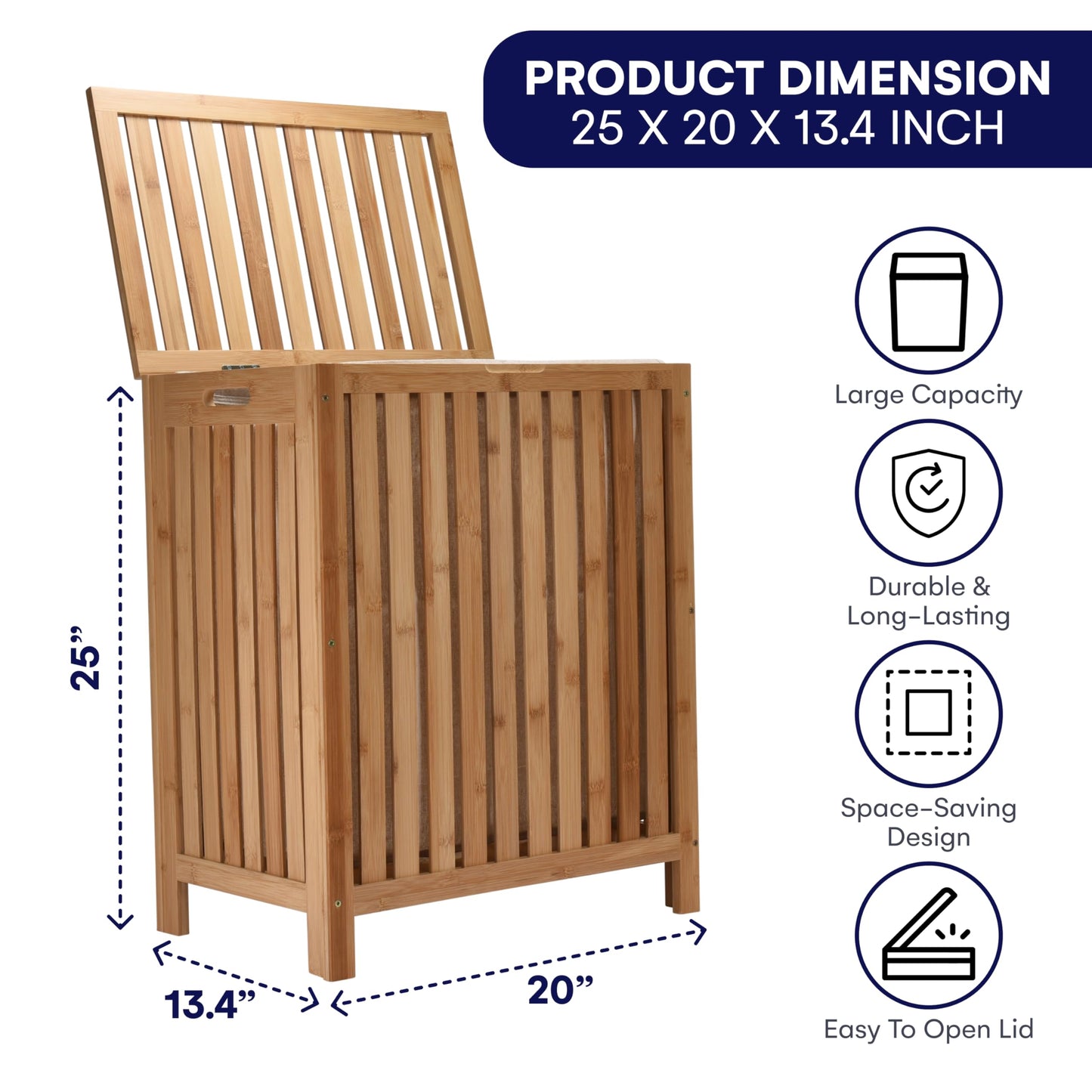 2LB Depot Laundry Hamper - 25x20x13-Inch Waterproof Bamboo Laundry Basket with Lid - Clothes Hamper for Clothes, Versatile Storage for Blankets, Toys, Towels - Suitable for Home Organization -110L