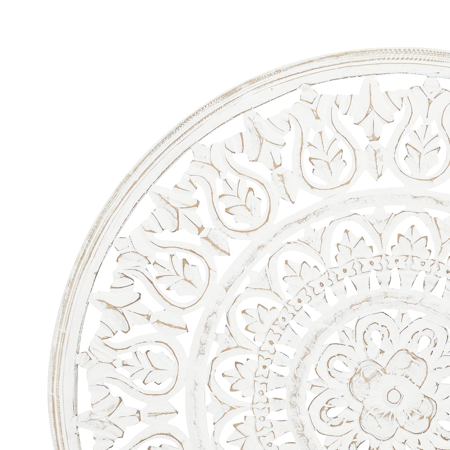 Deco 79 Wood Floral Handmade Intricately Carved Round Mandala Wall Decor, 36" x 1" x 36", White