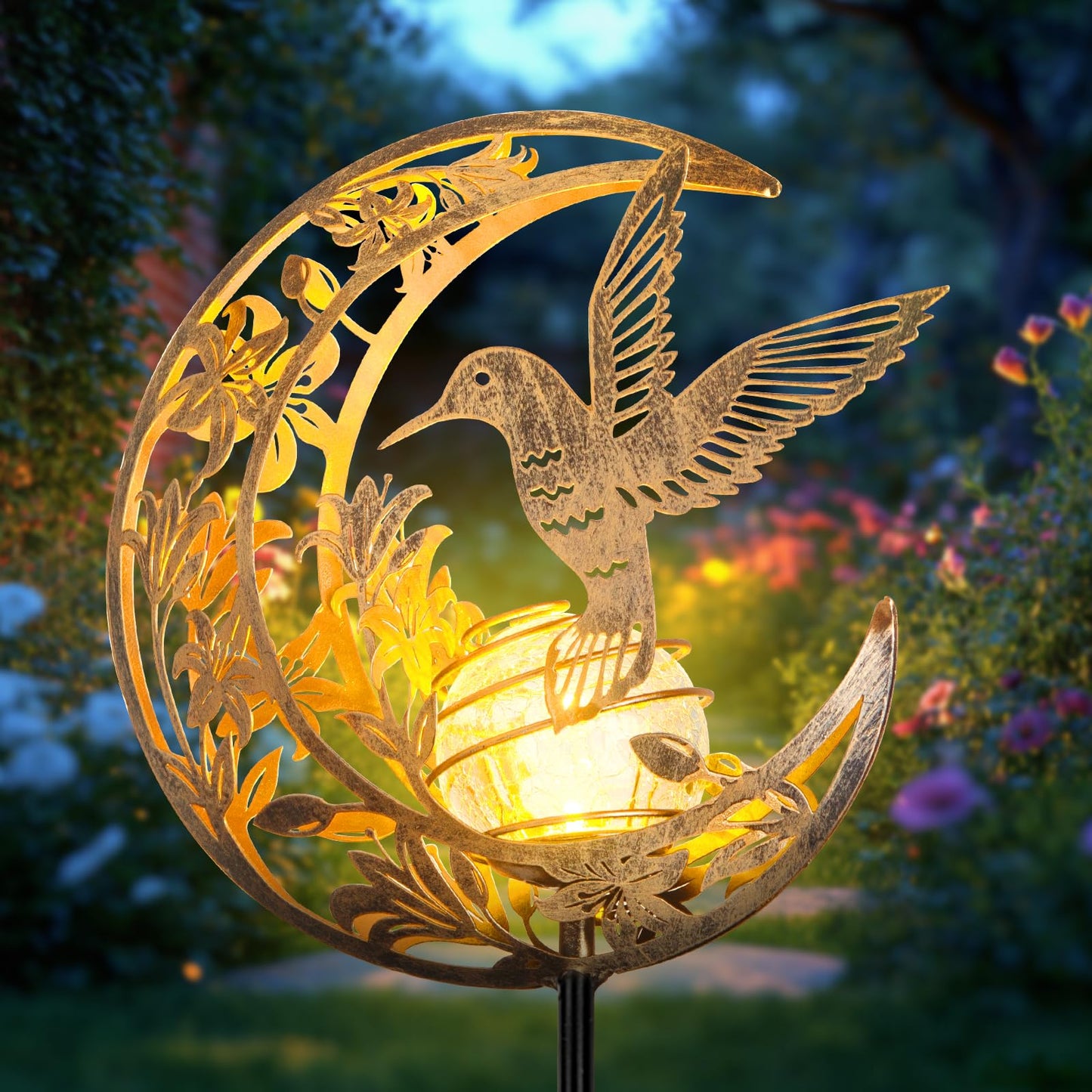 JOBOSI Solar Moon Hummingbird Decorative Light Gift Portable Decorative Ground Stake Light, Gifts for Women Mom Grandmothers, Garden Lawn Decor Christmas & New Year Gift