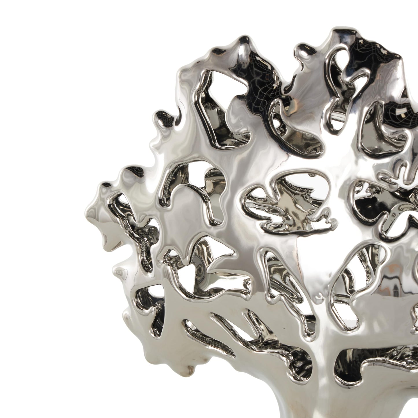 Deco 79 Ceramic Tree Decorative Sculpture Glossy Home Decor Statue with Abstract Cutouts, Accent Figurine 15" x 5" x 16", Silver