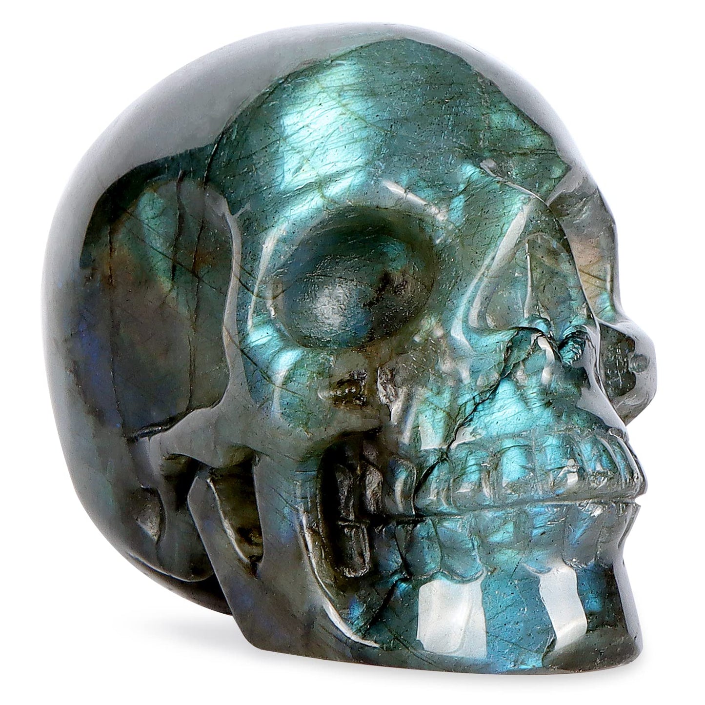 LEADGEM 3" Labradorite Crystal Skull Figurine Decor Healing Stones Carved Luminous Stone Skull Head Statue Sculpture Ornaments