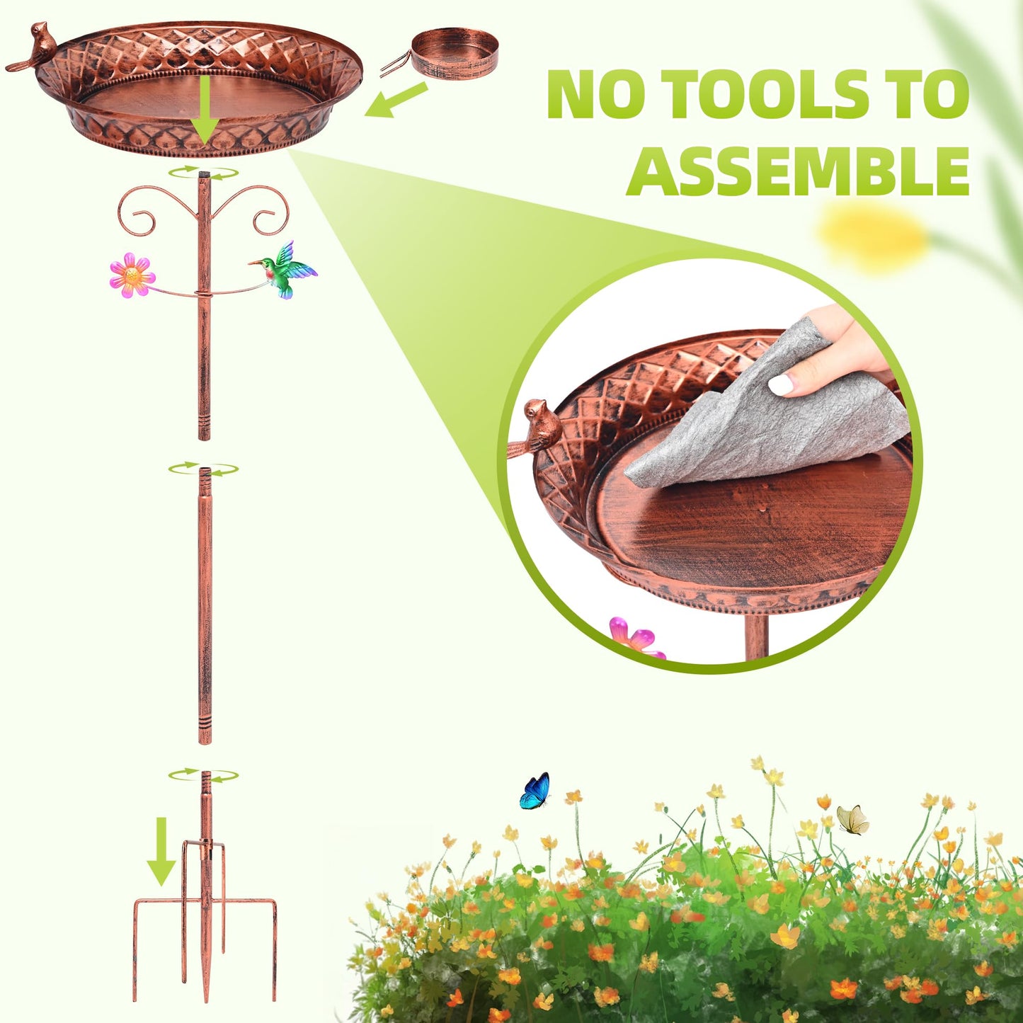 YOFOVI Metal Bird Bath for Outside, 40 Inch Tall Standing Bird Baths Bowl with Detachable Birds Feeder, Heavy Duty Birdbaths for Outdoors, Garden Yard Decor, Copper