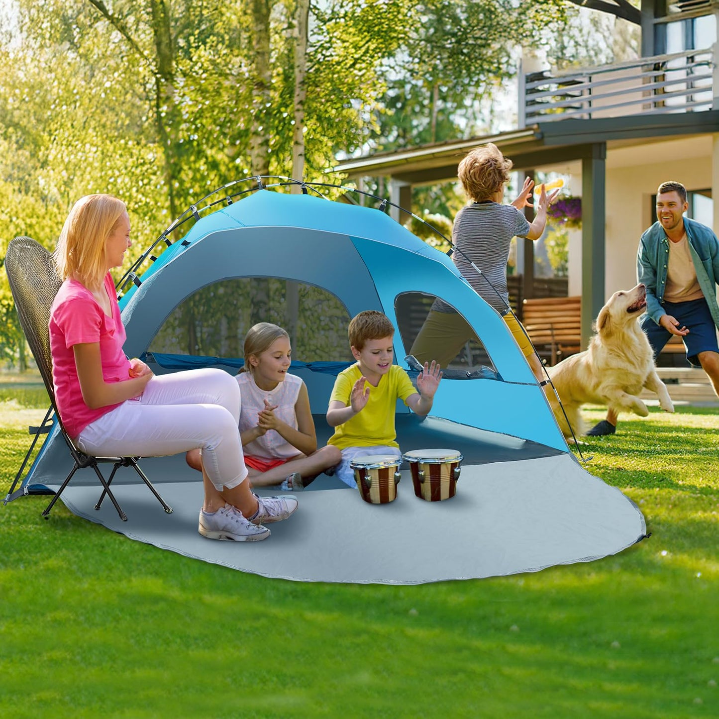 Night Cat Beach Tent Portable Camping Sun Shade Shelter for 2-4 Persons with UV Protection 3 Breathable Mesh Windows Extended Tent Floor Easy Set Up Outdoor