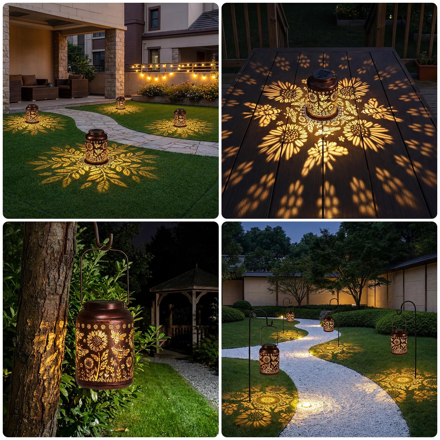 Calenzana Outdoor Waterproof Solar Lanterns Bee & Sunflower Hanging Solar Garden Light, Christmas Birthday Gifts for Women Mom Grandma, Metal Solar Decoration Outside for Yard, Patio, Backyard, Porch
