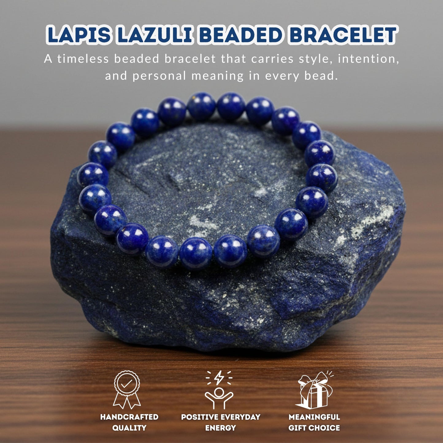 Cherry Tree Collection Lapis Bracelet – Genuine Blue Lapis Lazuli Beaded Bracelet, Handmade 8mm Stone Bracelet for Men & Women, Healing & Positive Energy, Sizes S/M/L, Gift Ready (Medium)