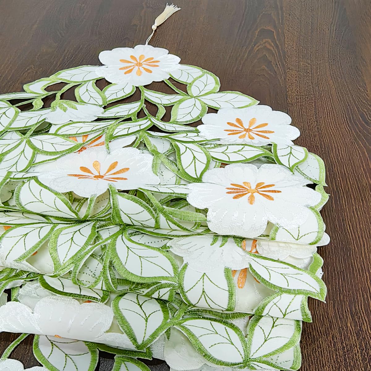 AMZALI Summer Spring Flower Table Runner Embroidered Flowery Cutwork Table Doily Floral Table Dresser Scarf for Home Kitchen Dining Tabletop Decoration ( 15"×72")