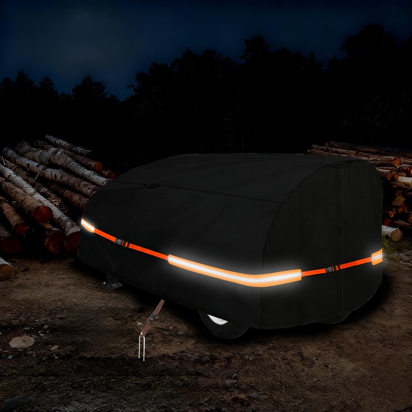 Goctoke 1200D Log Splitter Cover with Orange Reflective Strips, High Visibility Wood Splitter Protector for 15-60 Ton (94.5" x 49.6" x 41.7"), All Weather Tarp with Ground Stakes