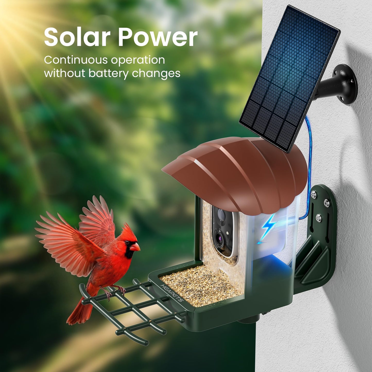 HEAPETS Bird Feeder with Camera Solar Powered, 4K UHD Video, AI Bird Recognition, Auto Capture with Instant Notifications, IP65 Weatherproof, Gifts for Seniors Bird Watchers, Brown