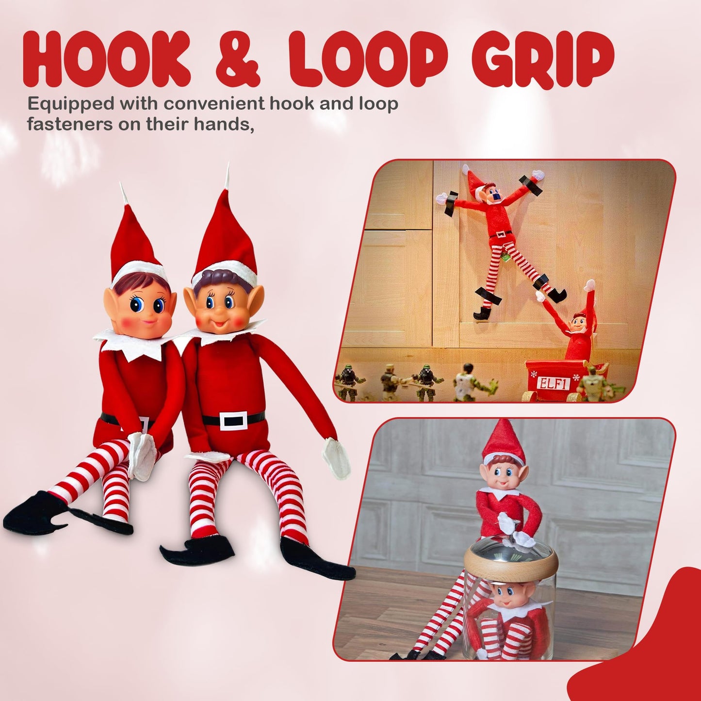 Quebec Naughty Elf Set - Boy & Girl Christmas Elf Figures, Santa's Little Helper Inspired, Soft Body, Vinyl Faces, 12 Inch, Couple