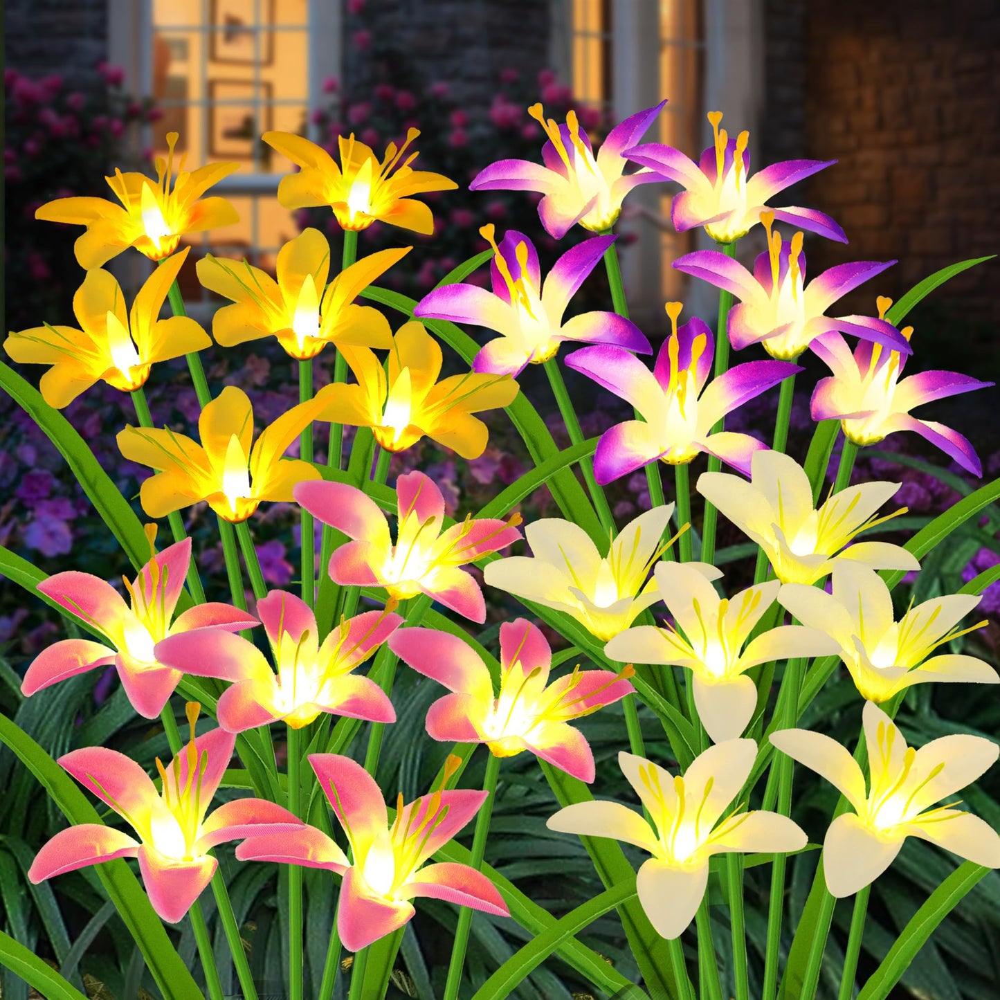 stadeco Solar Garden Lights New Upgraded Solar Wild Lily Flower Lights, Yard Patio Pathway Deco High Flexibility Copper Wire & Handmade Silk Artificial Flowers Never Wither, Gift for Family Friends