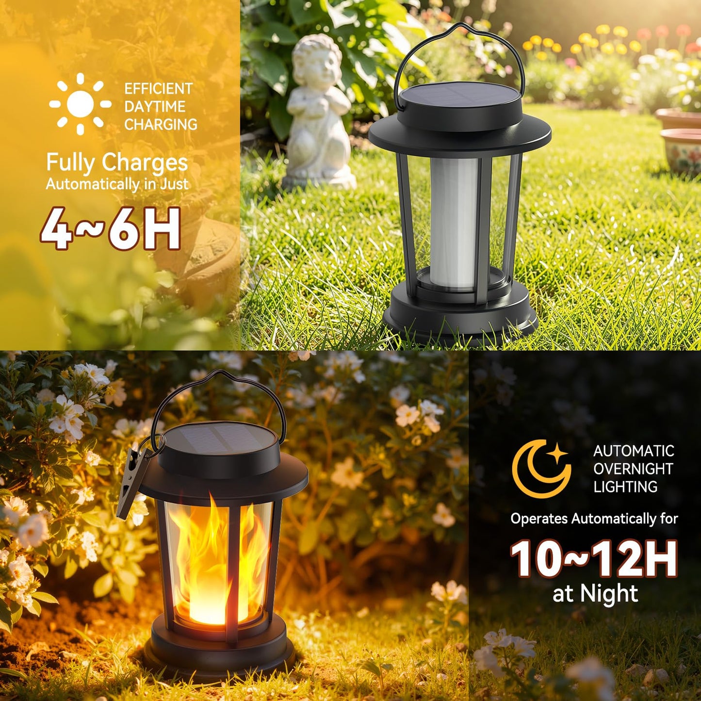 WdtPro 4 Pack Solar Lanterns Outdoor Waterproof, Upgraded Flickering Flame Solar Lights Outdoor, Solar Powered Lanterns Decorative, Hanging Solar Lantern for Patio Garden Yard Path Porch Tree Decor