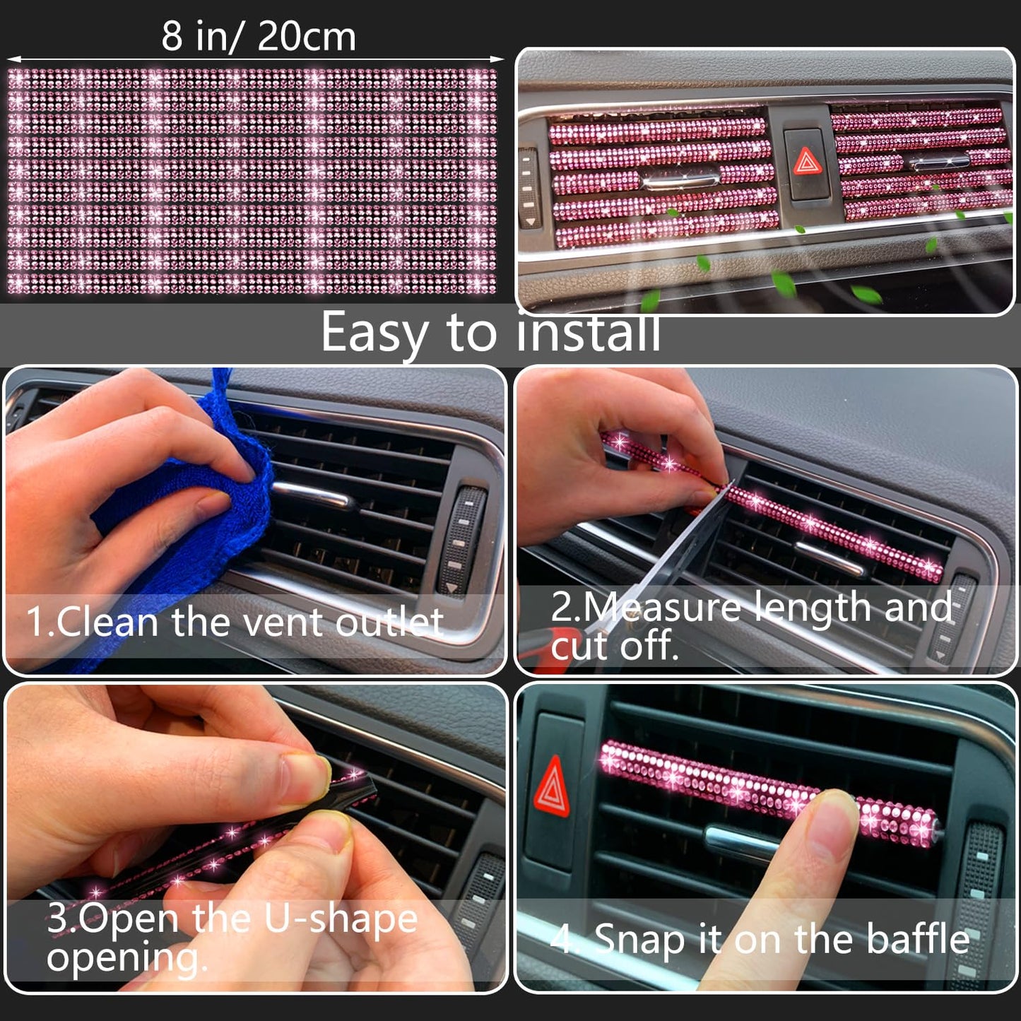 NBTEPEM 27-Piece Bling Car Accessories Set - Universal Fit Steering Wheel Covers, License Plate Frames, Phone Holder, Car Fast Charger, Coasters (Pink)