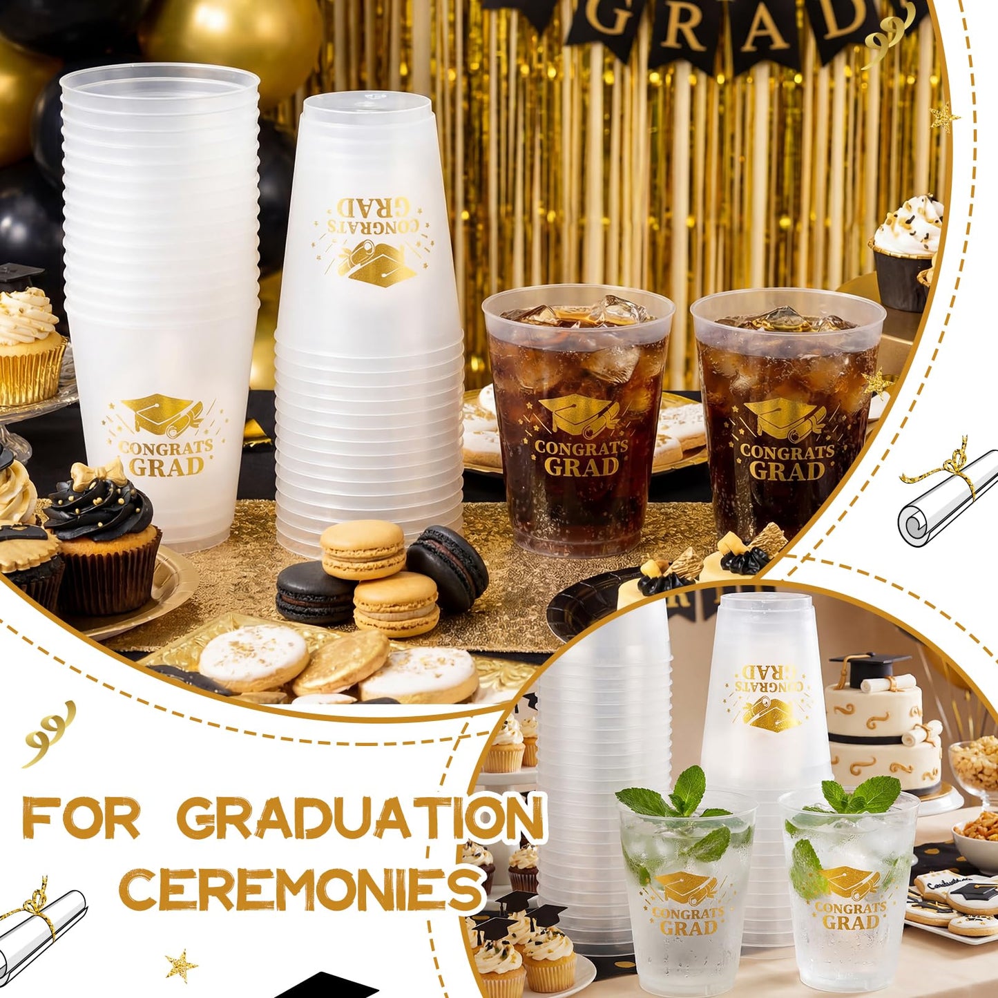 Tioncy 50 Pcs Graduation Cups 2026, 16 oz Frosted Cups, 2026 Happy Congrats Grad Day Plastic Cup, Graduation Happy Party Decorations for Congrats Grad Beverage Drinking Celebrations