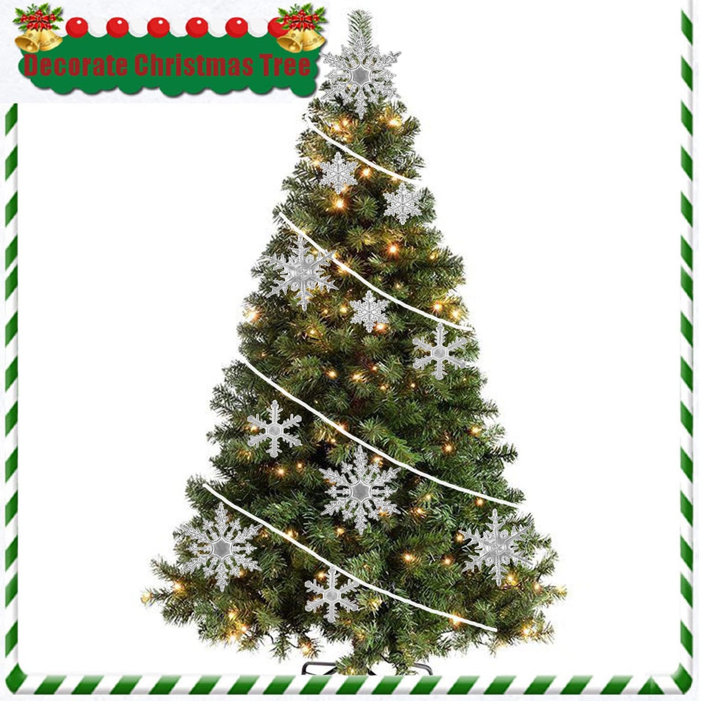 MIAO JIN Plastic Winter Snowflake Ornaments Xmas Tree Hanging Decorations for Christmas Tree Wedding Birthday Party Home Window Door Decorations,24PCS