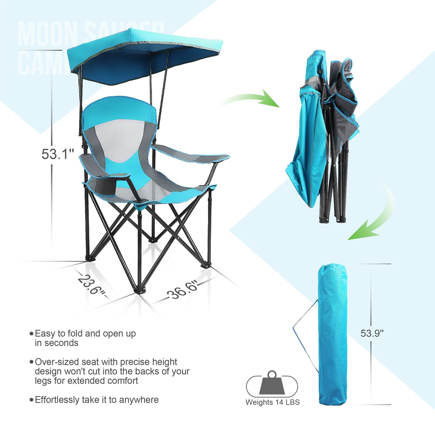 ALPHA CAMP Heavy Duty Canopy Camping Chair, 350 lbs Capacity Oversized Folding Chair with Adjustable Sunshade, Portable Sunshade Chair with Cup Holder for Beach, Fishing, Outdoor, Enamel Blue