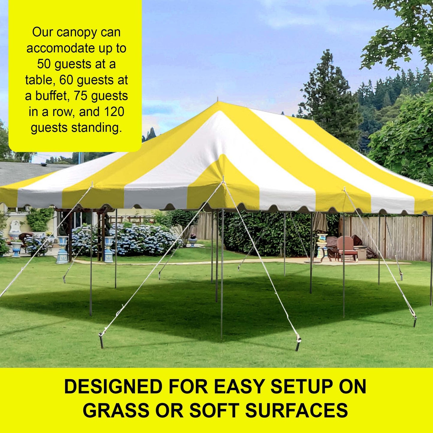 Party Tents Direct 20'x 30' Weekender Canopy Pole Tent with Sidewalls - Easy Up Canopy Tent with 120 Person Capacity - Outdoor Canopies for Parties, Weddings, and Events (Yellow/White)