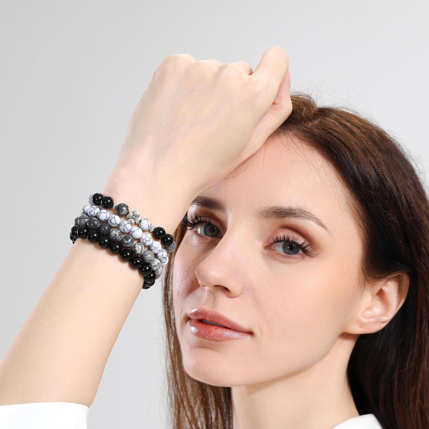 Fengling 4 PCS Beaded Crystal Bracelet for Women 8mm Natural Gemstones Handmade Bracelet Healing Stretch Bracelets Crystal Jewelry for Women Gifts