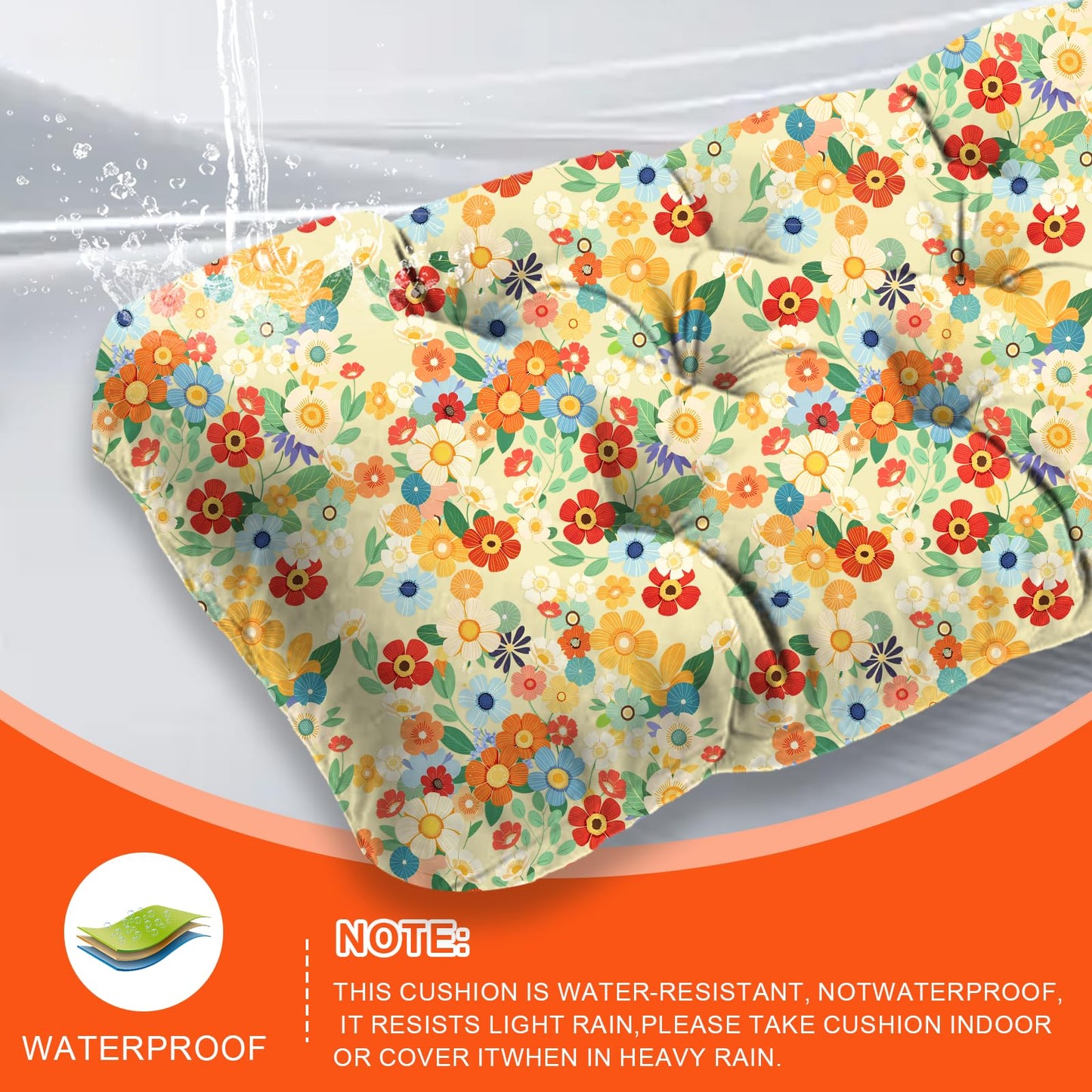 lihtsofty Outdoor Bench Cushions, Garden Waterproof Bench Cushion, Bench Cushions Patio Loveseat,Tufted Chair Pad 41×20 in Replacement Seat Pad Cushion (Daisy, 41x20Inch)