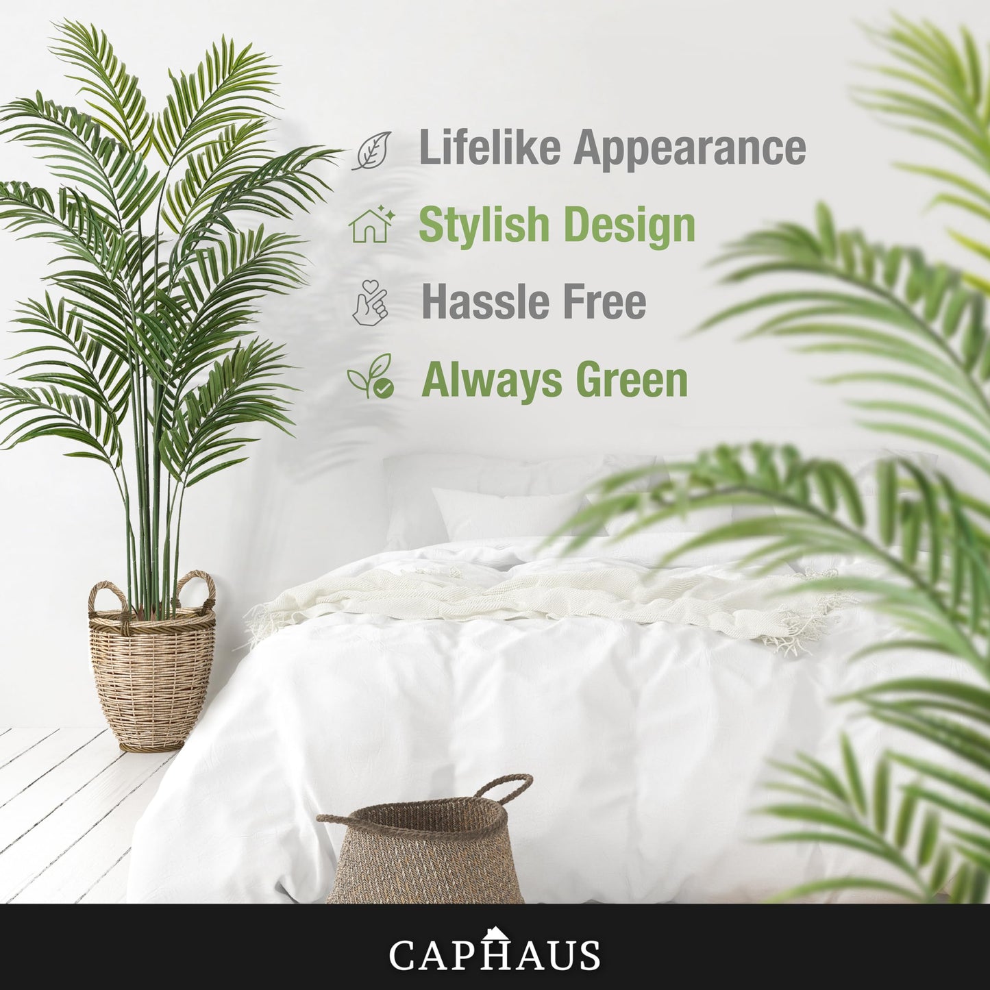 CAPHAUS 5FT Tall Artificial Palm Tree Indoor - Large Fake Palm Plant for Living Room, Realistic Faux Tree UV Resistant Low Maintenance for Home Office Decor (13 Trunks)