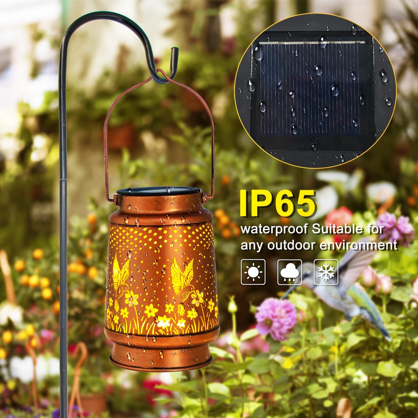 Mothers Day Gifts, Birthday Gifts for Women, Solar Lanterns Outdoor Waterproof, Hummingbird Garden Decor Metal Hanging Decorative Solar Lights for Patio Yard, Gardening Gifts for Women Mom Grandma
