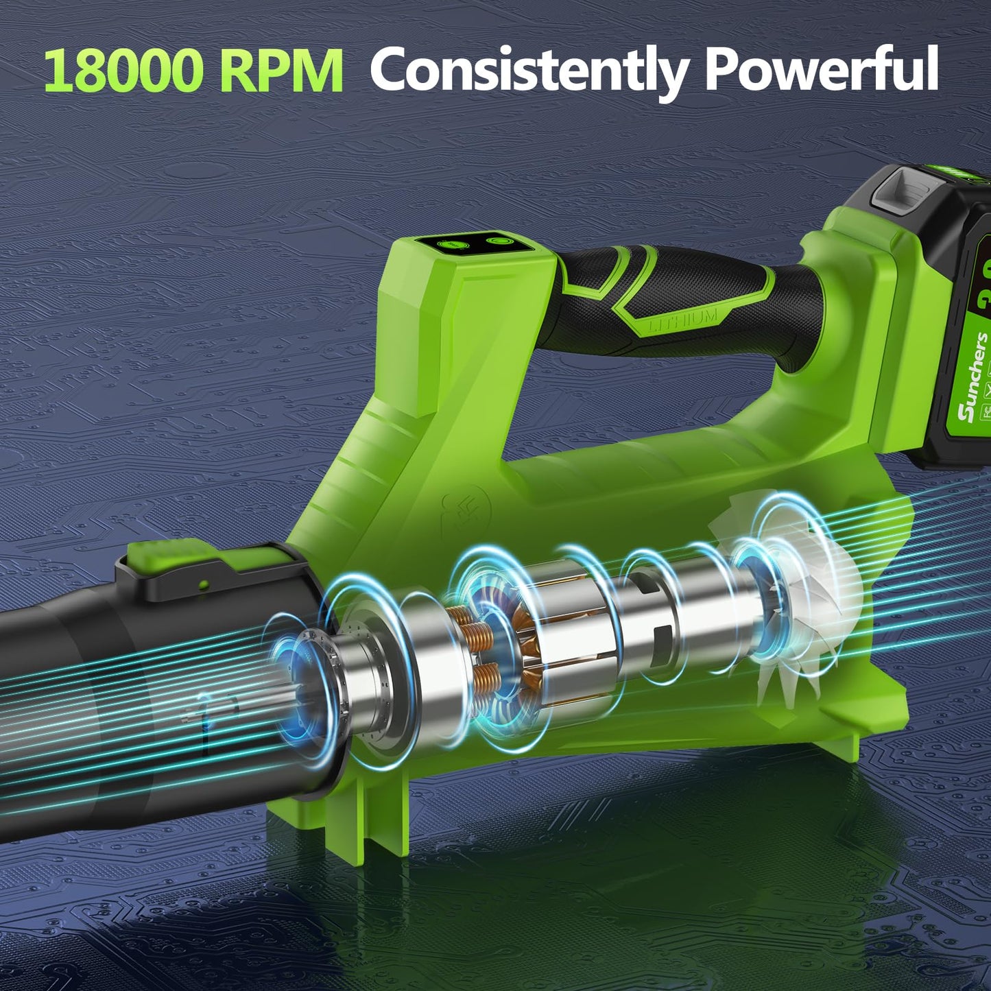 Leaf Blower Cordless with 2 x 3.0Ah Battery and Charger, 680CFM 260MPH Electric Blower with 2 Speeds, 20V Handheld Leaf Cleaner for Lawn Care, Blowing Leaves, Dust, Snow, Gravel for Patio, Yard, Green