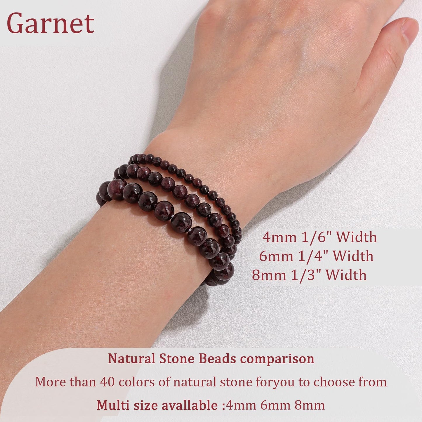 Vinswet Healing Crystal Bracelets for Women Men 8mm Garnet Natural Stone Beaded Stretch Bracelet Handmade Gemstone Reiki Spiritual Jewelry Gifts