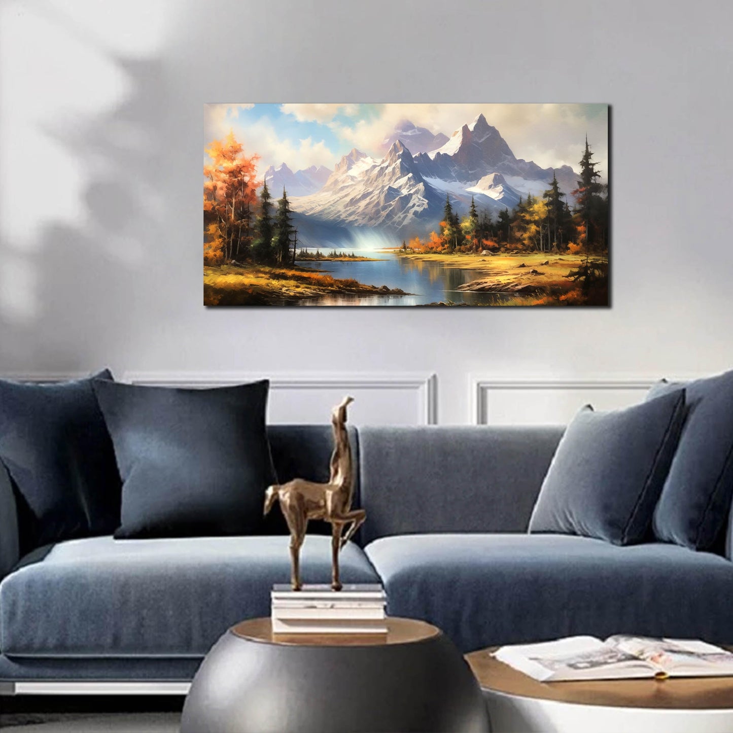 Mountain Wall Art for Living Room Bedroom Office Nature Wall Art Large Mountain Lake Forest Landscape Pictures Modern Artwork Framed Wall Decor Canvas Prints 20x40 Inch