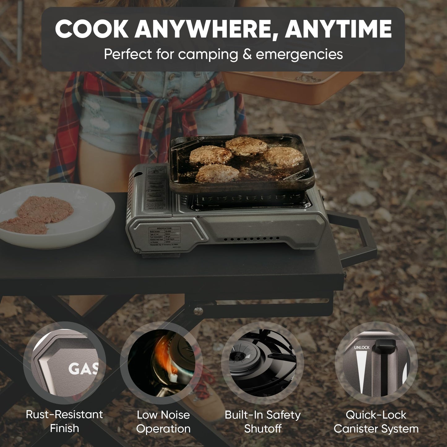 GasOne GS-5900A 15,000 BTU Portable Butane Camping Stove with Heavy Duty Case: Automatic Ignition, High Output, Precise Heat Control - Camping & Tailgating and Outdoor Cooking