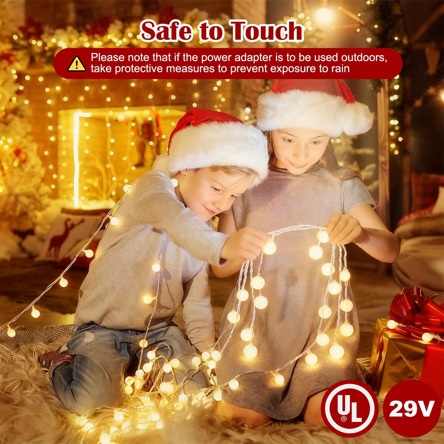 33FT 100LED Christmas Lights Indoor, Globe String Lights for Bedroom 8 Modes with Remote, Outdoor Hanging Fairy Lights for Room Wedding Garden Christmas Tree Party Decor, Warm White