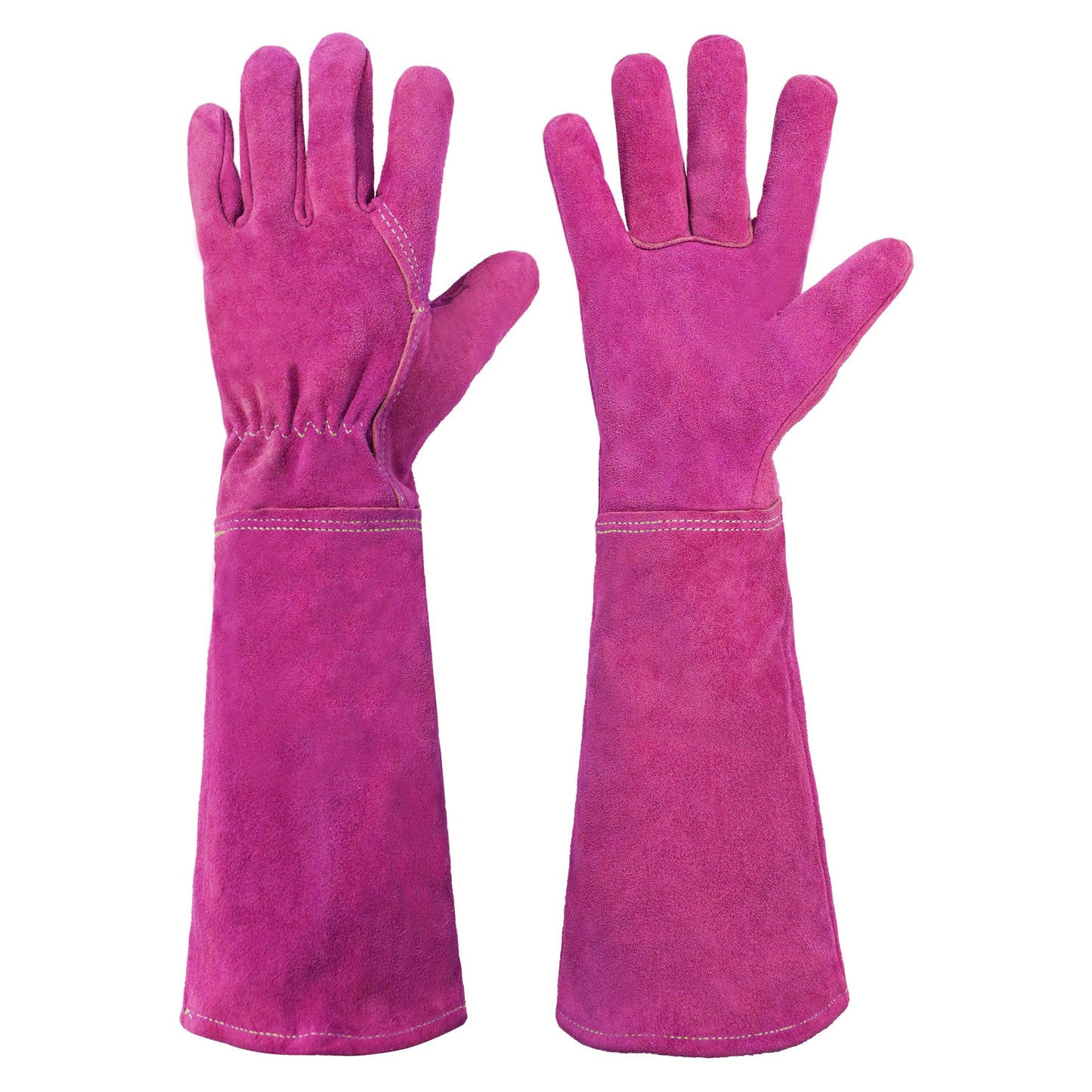 HANDLANDY Ladies Thorn Proof Gardening Gloves, Long Gauntlet Heavy Duty Garden Gloves, Elbow Length Women Leather Rose Pruning Glove (Large, Rosy)