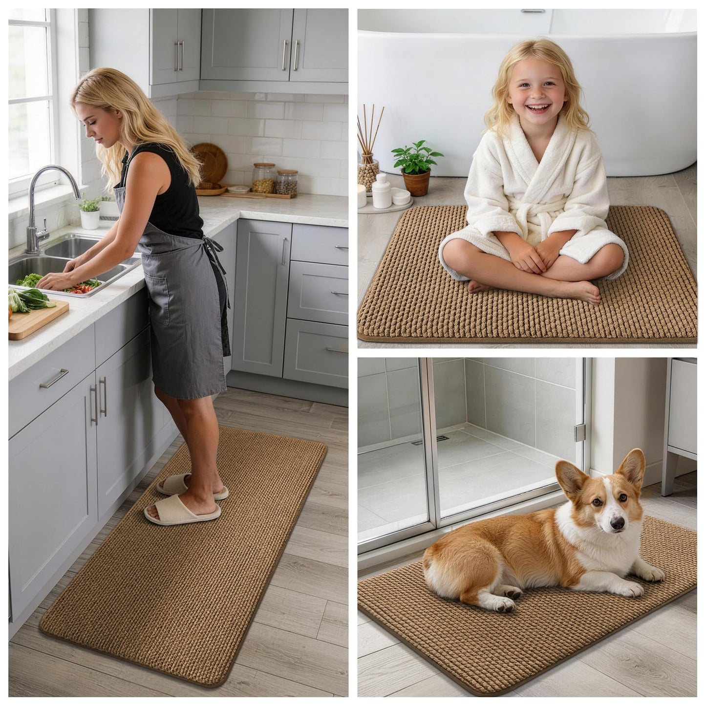 YIHOUSE Bathroom Rugs 17x24, Extra Thick Soft Absorbent Chenille Bath Rug Non-Slip Quick Dry, Machine Washable Bath Mats for Bathroom, Floor, Tub and Shower, Home Decor, Beige