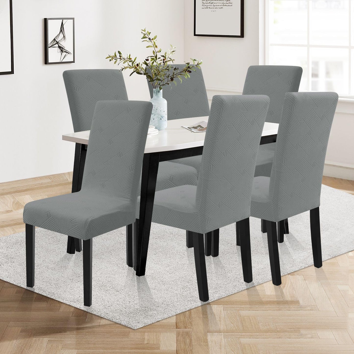 YSTELLAA Dining Chairs Cover Set of 4,Chair Covers for Dining Room Stretch Parson Chair Slipcovers Removable Washable Kitchen Chairs Seat Covers,Light Gray