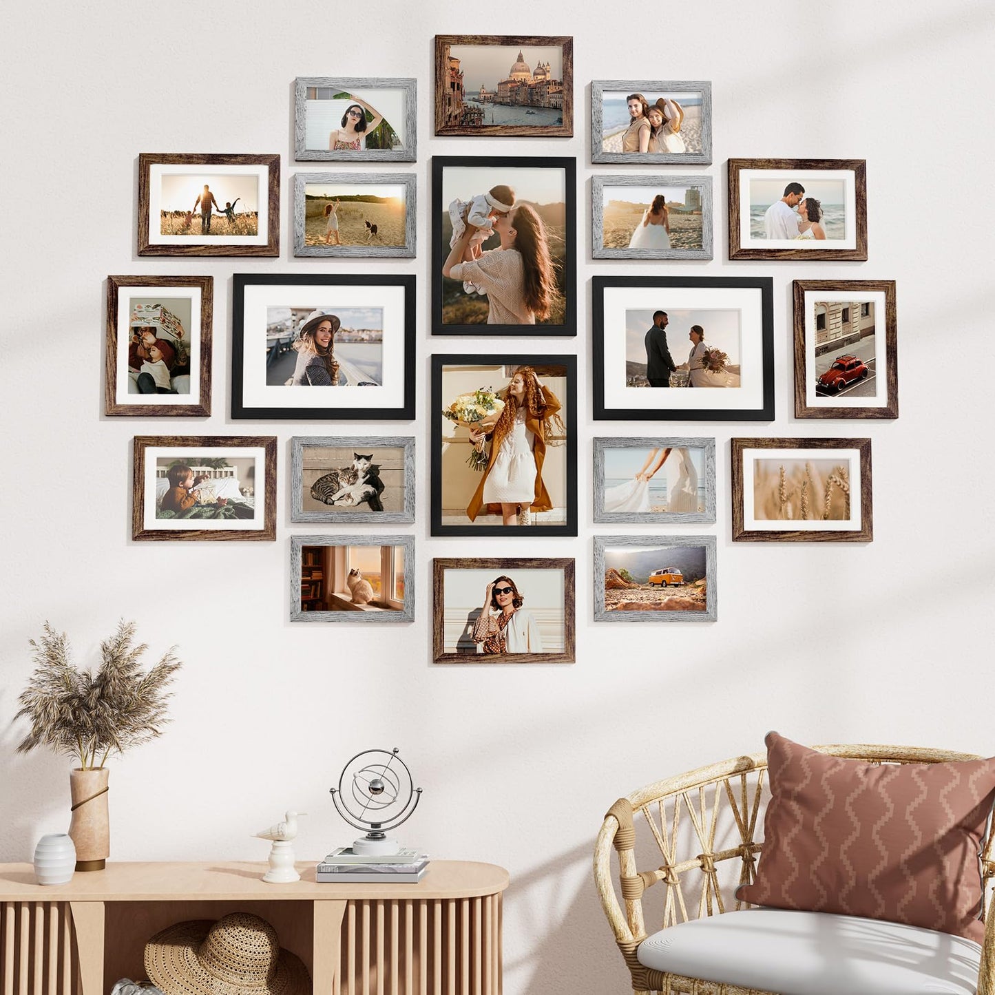 Vittanly 20 Pack Picture Frames Collage Wall Decor, Multi Sizes Including 4pcs 8x10, 8pcs 5x7 and 8pcs 4x6 Photo Frames, Gallery Frame Set for Wall or Tabletop Display, Black, Brown and Grey